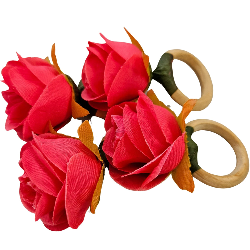 Maison Charlo | Set of 4 Valentines Rose Mimosa Rosebud Pink Flower Napkin Rings for Mother's Day, Gift, Birthday-2