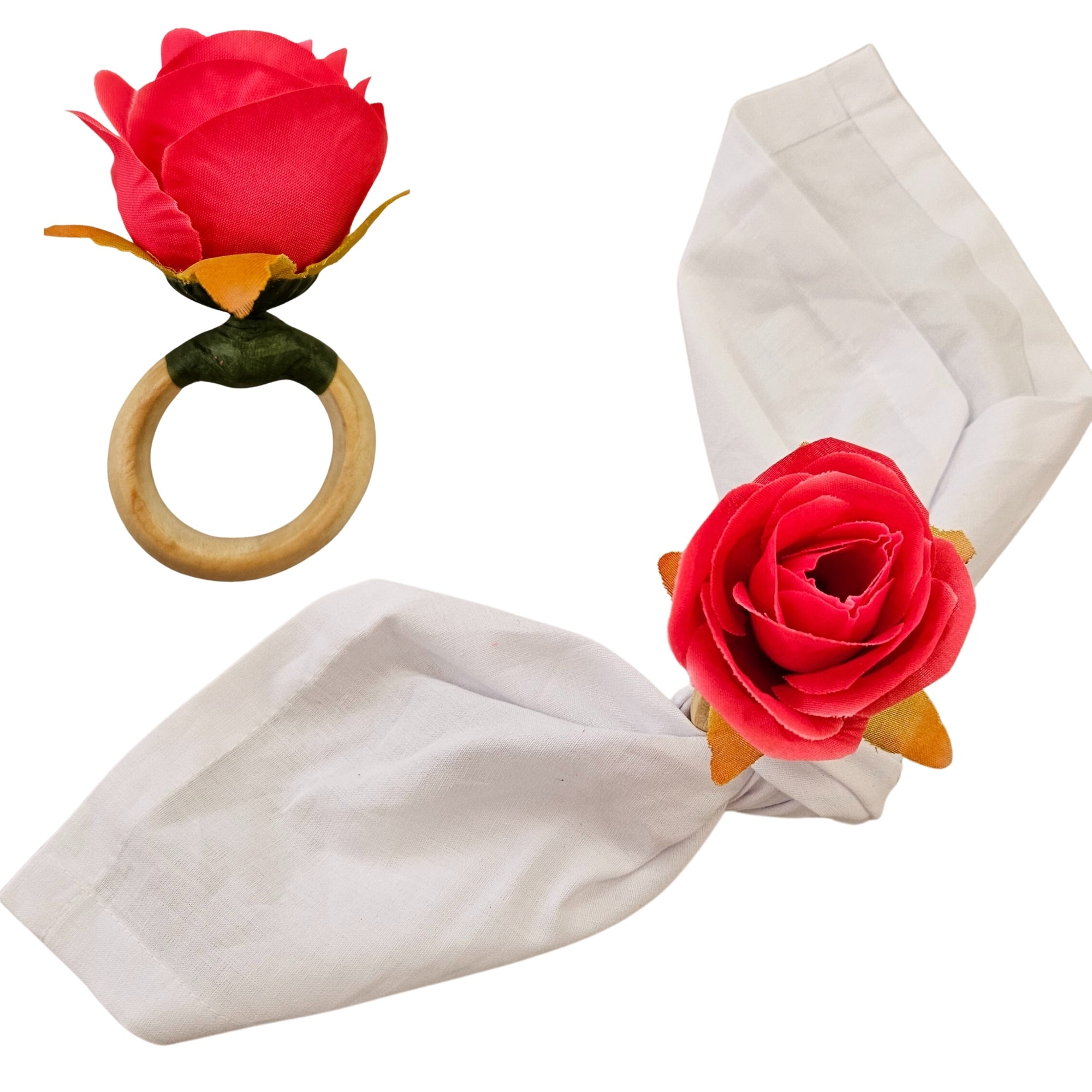 Maison Charlo | Set of 4 Valentines Rose Mimosa Rosebud Pink Flower Napkin Rings for Mother's Day, Gift, Birthday-0