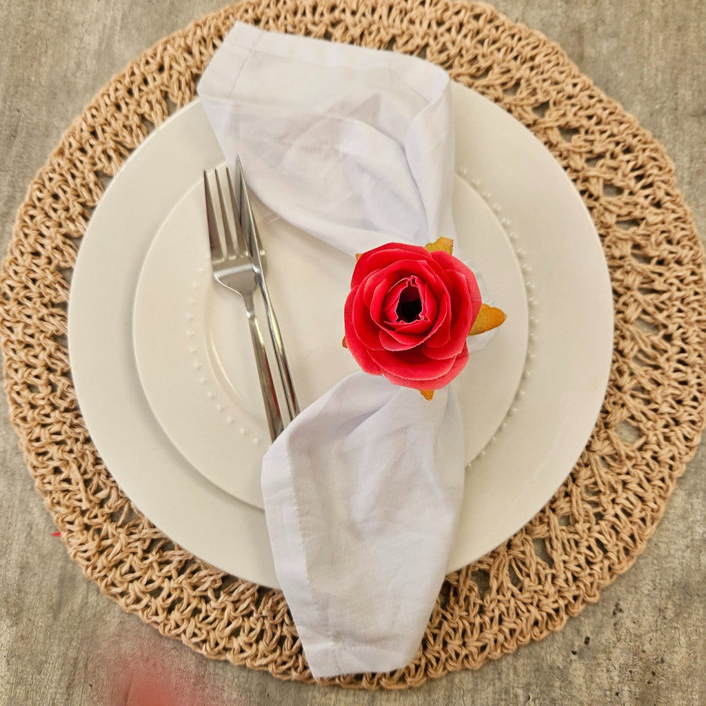 Maison Charlo | Set of 4 Valentines Rose Mimosa Rosebud Pink Flower Napkin Rings for Mother's Day, Gift, Birthday-3