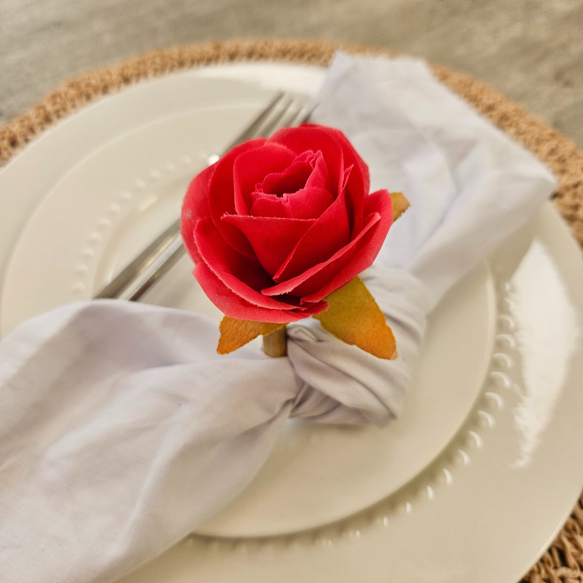 Maison Charlo | Set of 4 Valentines Rose Mimosa Rosebud Pink Flower Napkin Rings for Mother's Day, Gift, Birthday-4