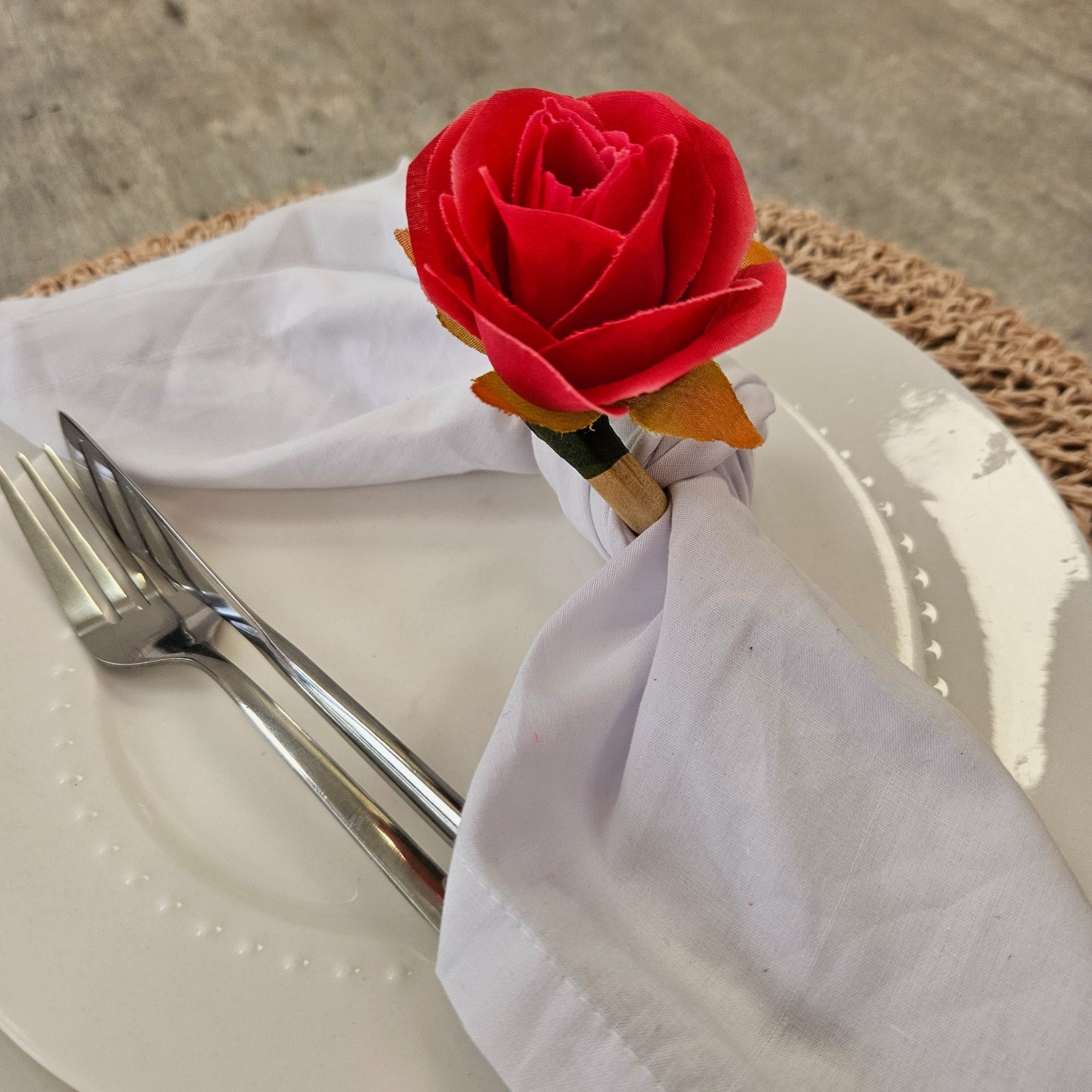 Maison Charlo | Set of 4 Valentines Rose Mimosa Rosebud Pink Flower Napkin Rings for Mother's Day, Gift, Birthday-1