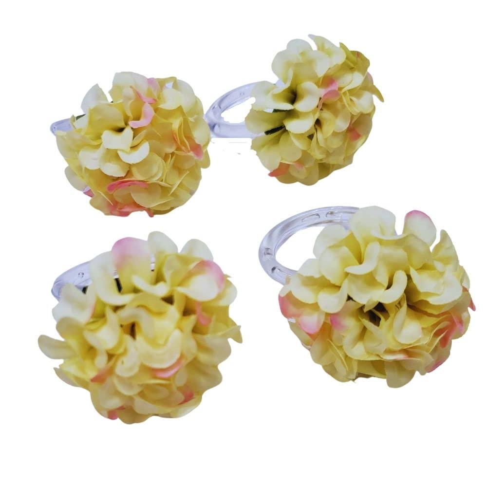 Charlo's Set of 4 Pastel Yellow Flower Chrysanthemum Charm Napkin Rings for dining table decor-2