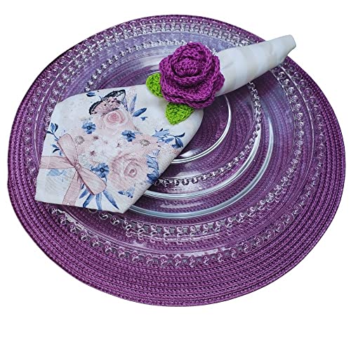 Set of 4 Tabletop Collection Indoor/Outdoor Purple Round Placemat 15" Dia-2