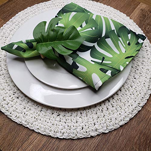 Charlo's Cloth Napkins Set of 4 Green Palm Leaf Monstera Tropical 16" by 16" - Green-1