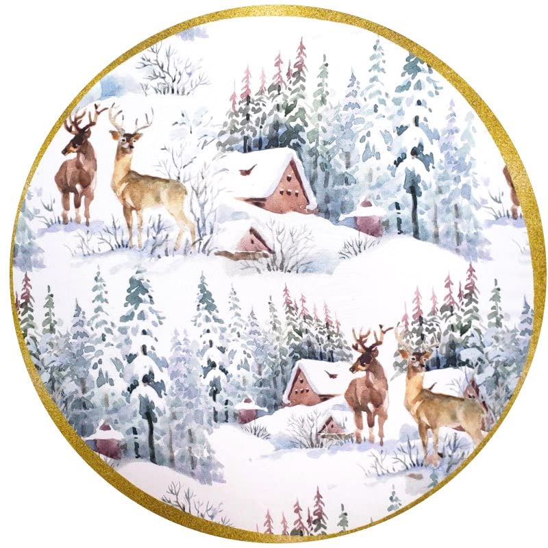 Set of 4 Round Placemats Covers Christmas Reindeer Cloth 14" Dia Synthetic | Red-0
