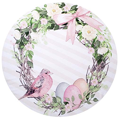 Set of 4 Easter Striped Bird Rose Covers for Round Placemats 14" Dia Polyester for Kitchen Table Washable Dining Table-0
