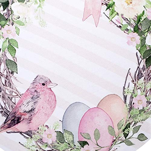 Set of 4 Easter Striped Bird Rose Covers for Round Placemats 14" Dia Polyester for Kitchen Table Washable Dining Table-2